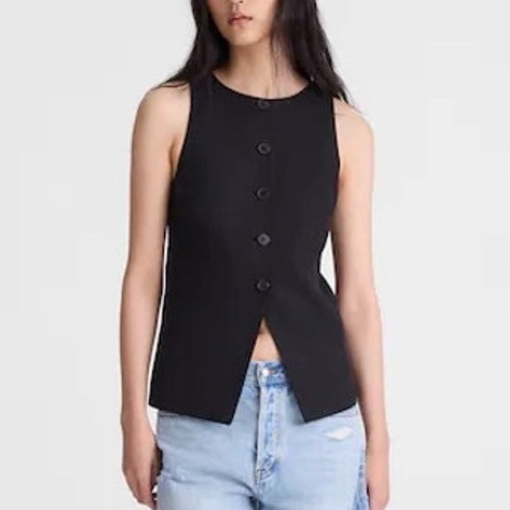 Madewell Crewneck Cutaway Vest Drapey Twill True Black Size 4 NWT